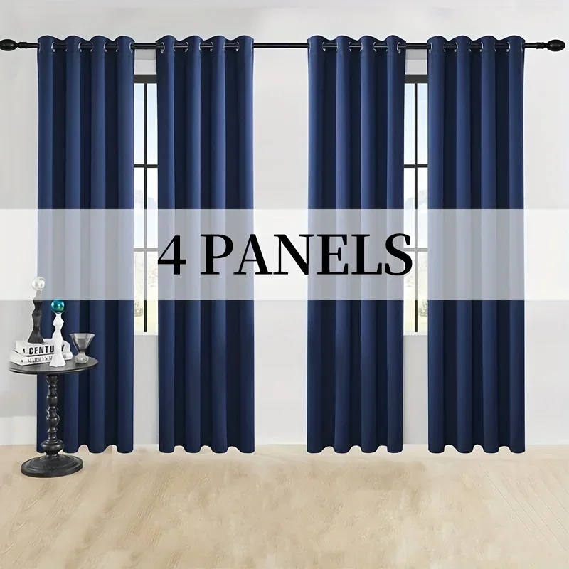 

4 Pieces Solid Color Perforated Curtains for Darkening, Sound Insulation & Sun Protection - Ideal for Living Room, Bedroom,