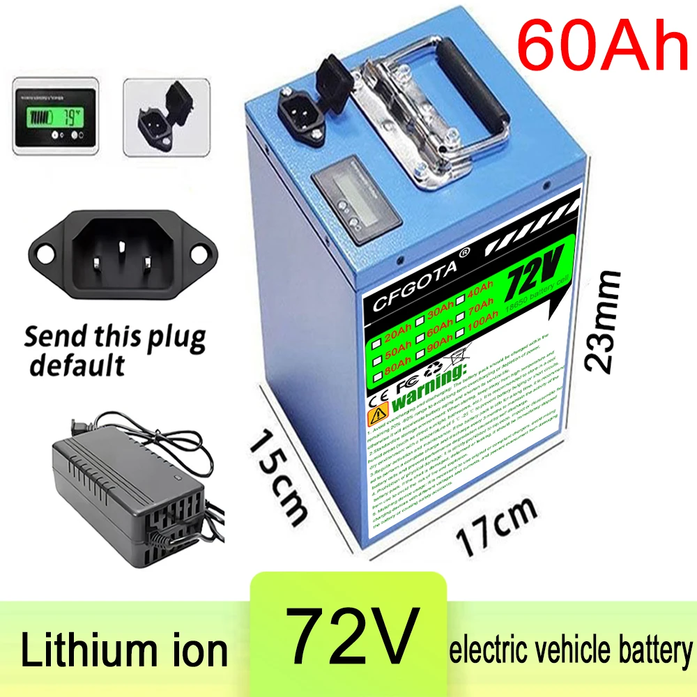 72V 20Ah-100Ah Lithium-Ionen-Akku-Pack Lipo 3000W für Elektrofahrzeuge, Dreiräder und Elektrogeräte
