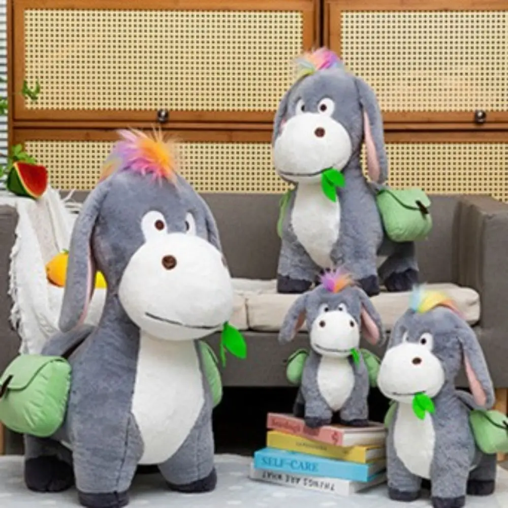 Kawaii 30cm mochila burro brinquedos de pelúcia bonito dos desenhos animados animal boneca de pelúcia brinquedo decoração para casa presente burro pelúcia ornamento aniversário