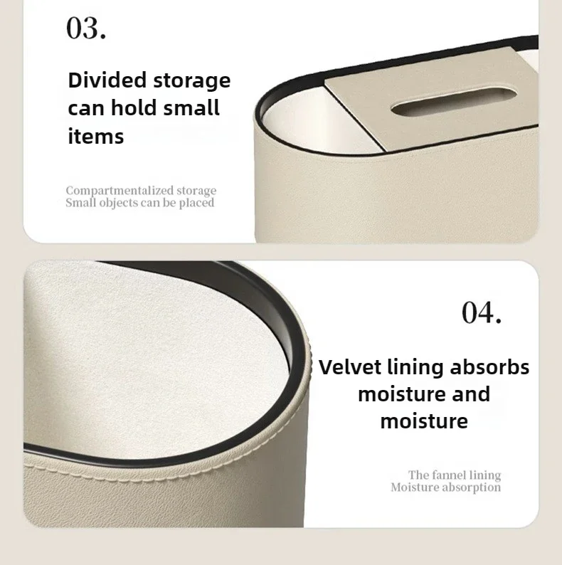 Light Luxury Paper Box High-end Living Room Creative Oval Leather Tissue Box Bedroom Desktop Napkin Storage Box Organization