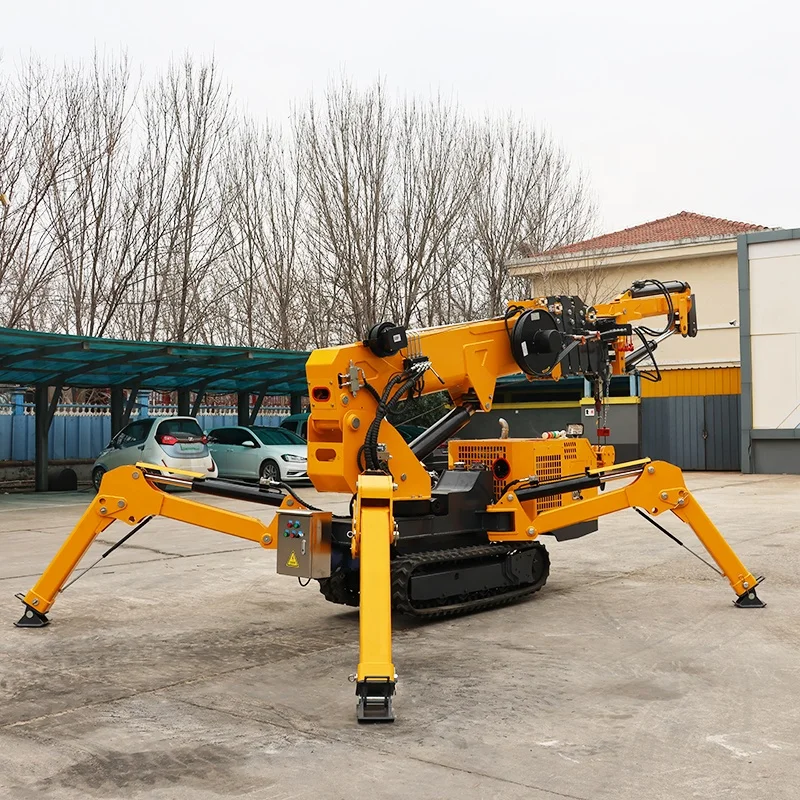 Hydraulic Telescopic Boom Lift Spider Crane with Man Basket Aerial Platform 3Ton Mini Diesel Electric Mobile Crawler Crane
