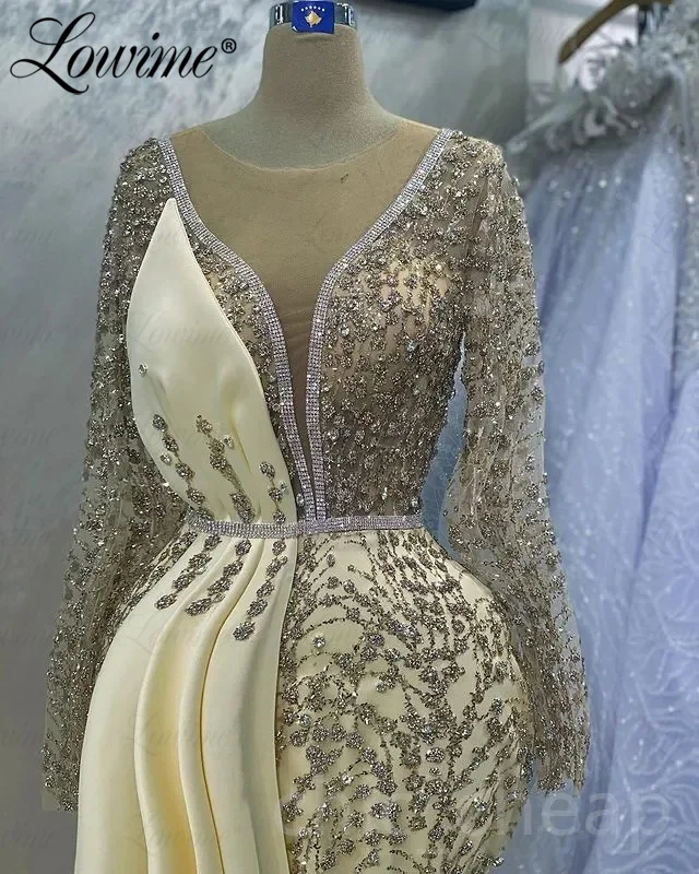 Vestido formal de noite para mulheres do Oriente Médio, árabe, Dubai, vestidos para mãe da noiva, tamanho grande, mangas compridas, vestidos de festa, amarelo claro