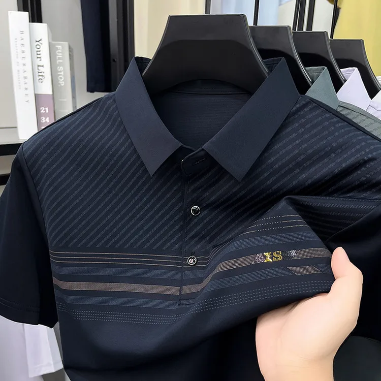 Men's Fashion Casual shirt Seamless Fabric High-quality Short Sleeve Summer New Print Polo Tops