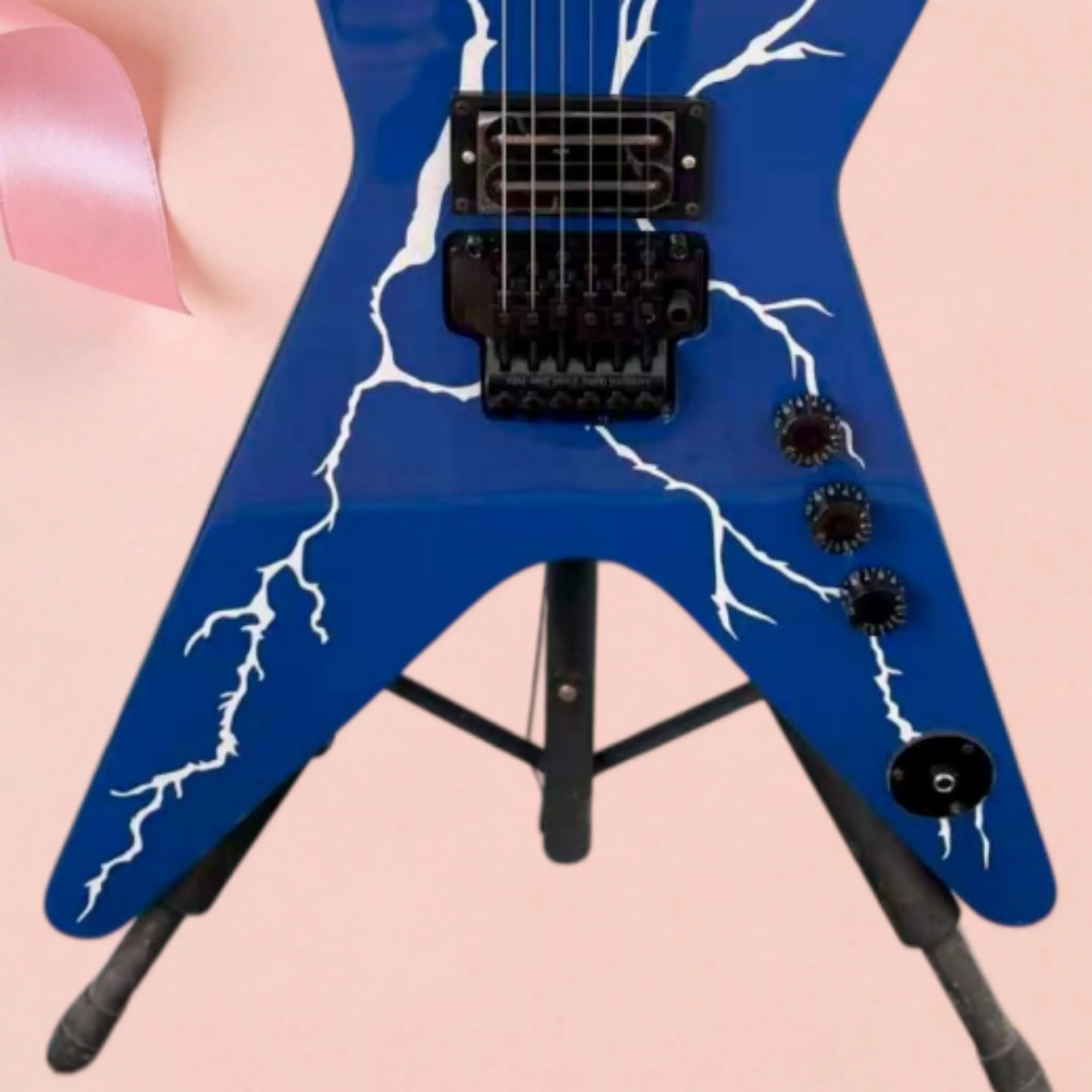 Bright Blue 6 String Electric Guitar, White Crack Art Print, Black Hardware Guitars, for Stage Performance & Practice Guitarra