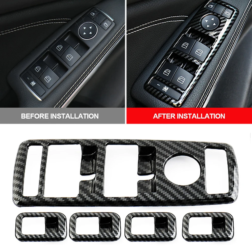 5Pcs Carbon Fiber Car Window Lift Button Frame Stickers For Mercedes Benz A B C E GLE GLA CLA GLK Class W176 W204 W212 W166 W218