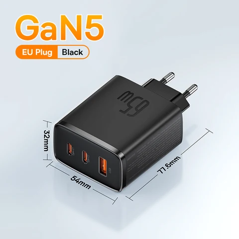 Baseus 65 Вт USB C Зарядное устройство GaN Поддержка QC PD Charge Портативное быстрое зарядное устройство для iPhone 17 16 15 Зарядное устройство для ноутбука Xiaomi