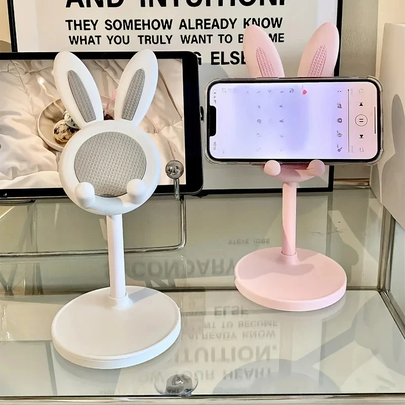 Soporte de Teléfono Portátil Ajustable con Diseño de Conejo, Soporte de Escritorio con Dibujos Animados para Teléfonos, iPads, Tabletas y Switch