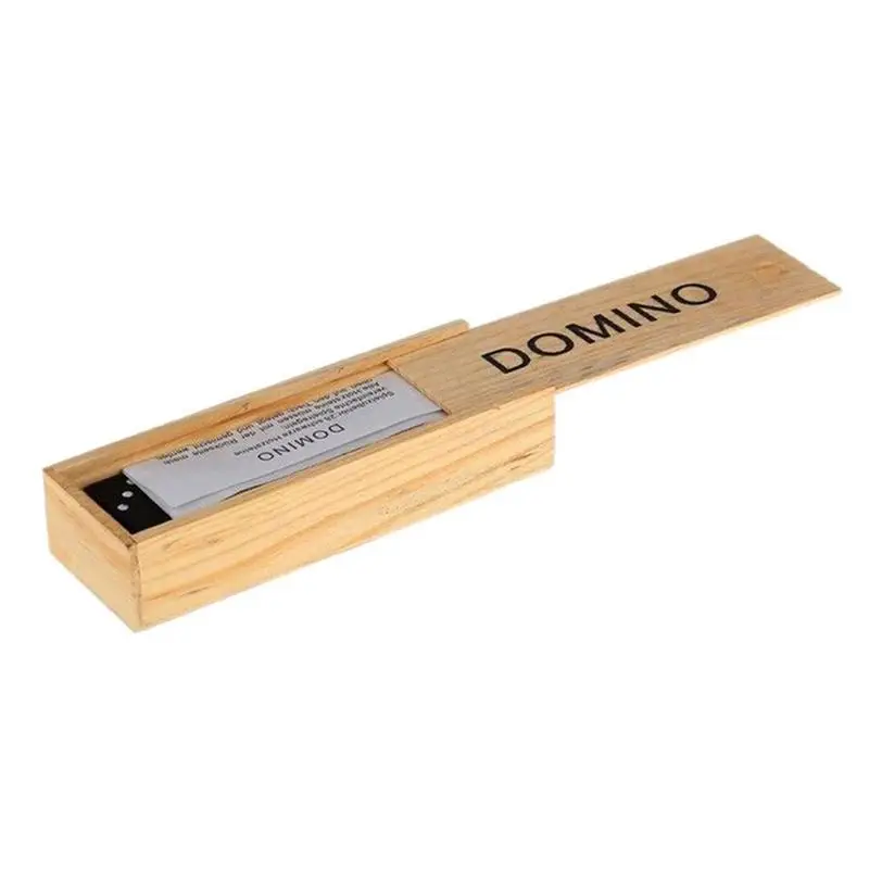 28pcs Wooden Domino Educational Board Game Teaching Aids Double 6 Dominoes Set Puzzle Card Black Dominoes With Wooden Box