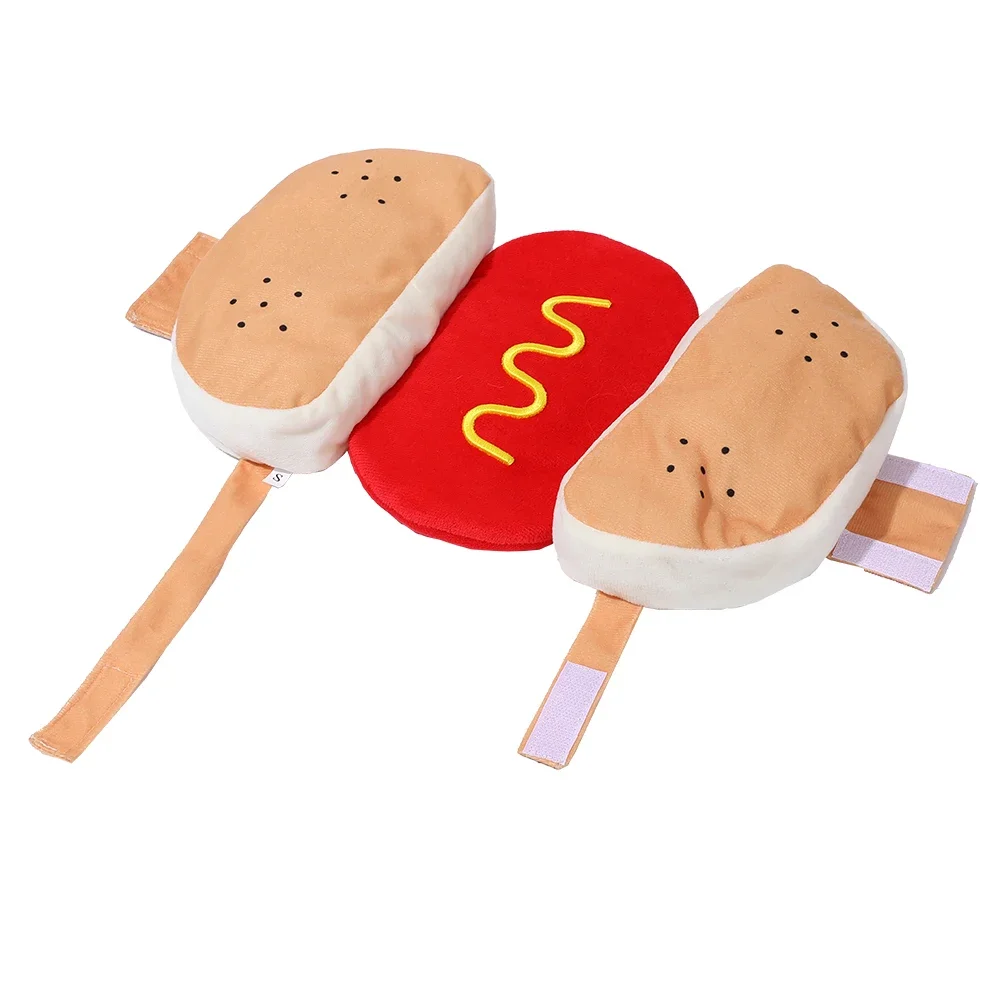 Niedliches Haustier-Hunde-Cosplay-Kostüm, Halloween, lustige Hot-Dog-Form, verstellbare Welpenkleidung für kleine, mittelgroße Hunde, Katzen, Chihuahua, Bulldogge – Detail 5