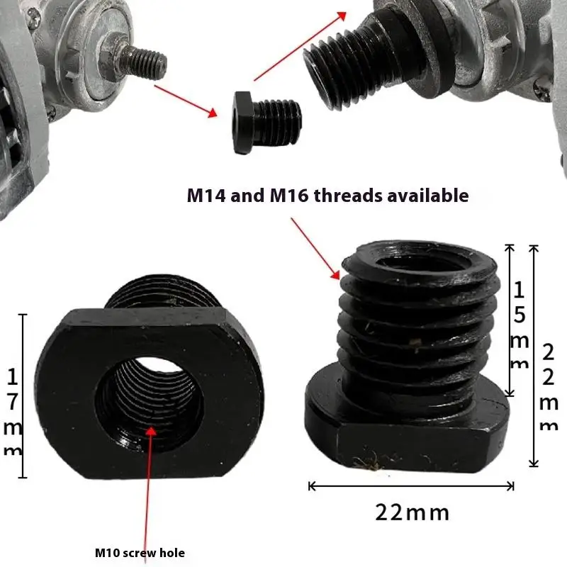1pc Angle Grinder Adapter M10 M14 Thread Attachment Grinde Spindle Arbor Conversion Female To Male Connector Rod Power Tool