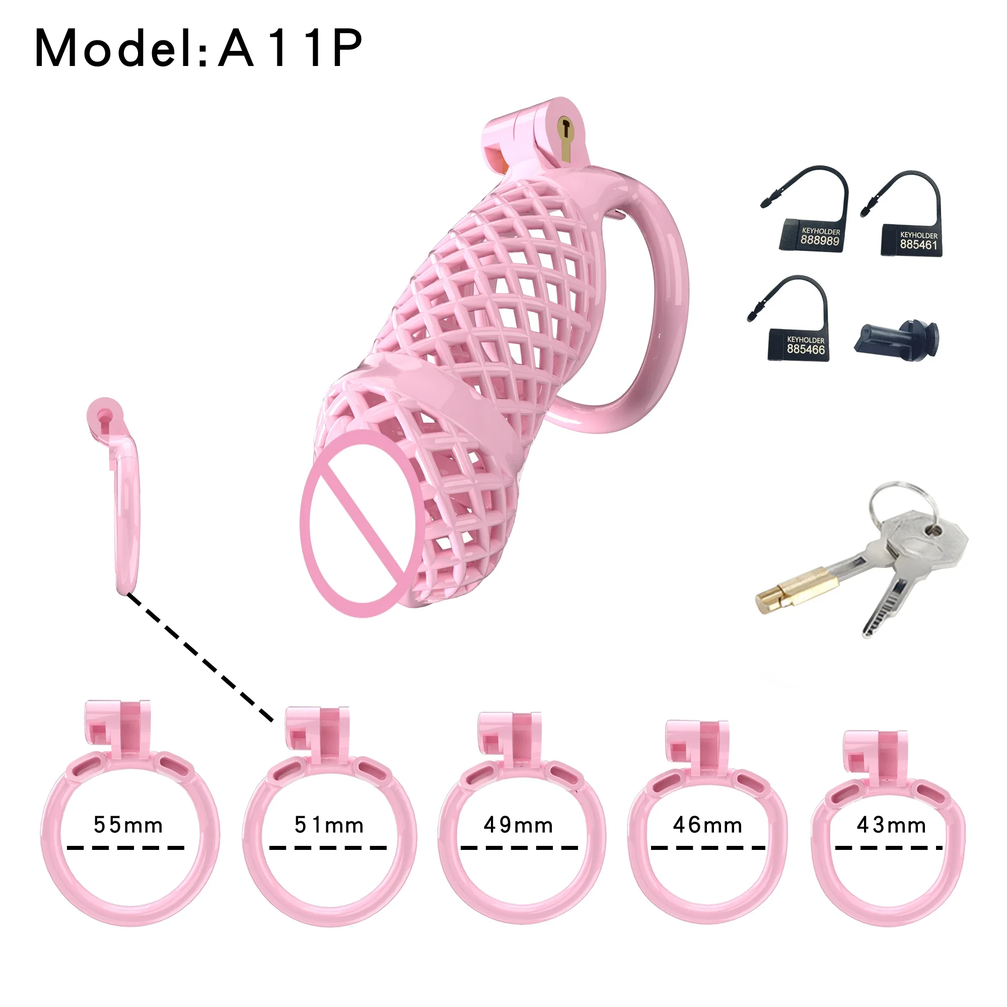 New Pink ABS Cobras Chastity Cage Faux Vagina Sissy CB Lock with 5 Size Base Penis Ring Cock Cage Erotic Sex Toys for Man Gay