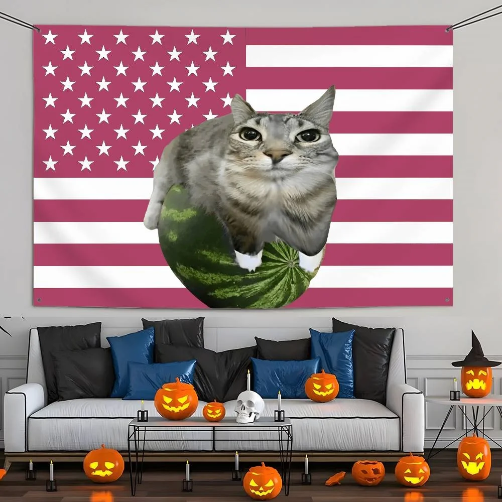 

Watermelon Cat Silly Cat Meme Flag pink Flags Wall Hanging Tapestry Outdoor Decorative flag Background Blanket Tapestry