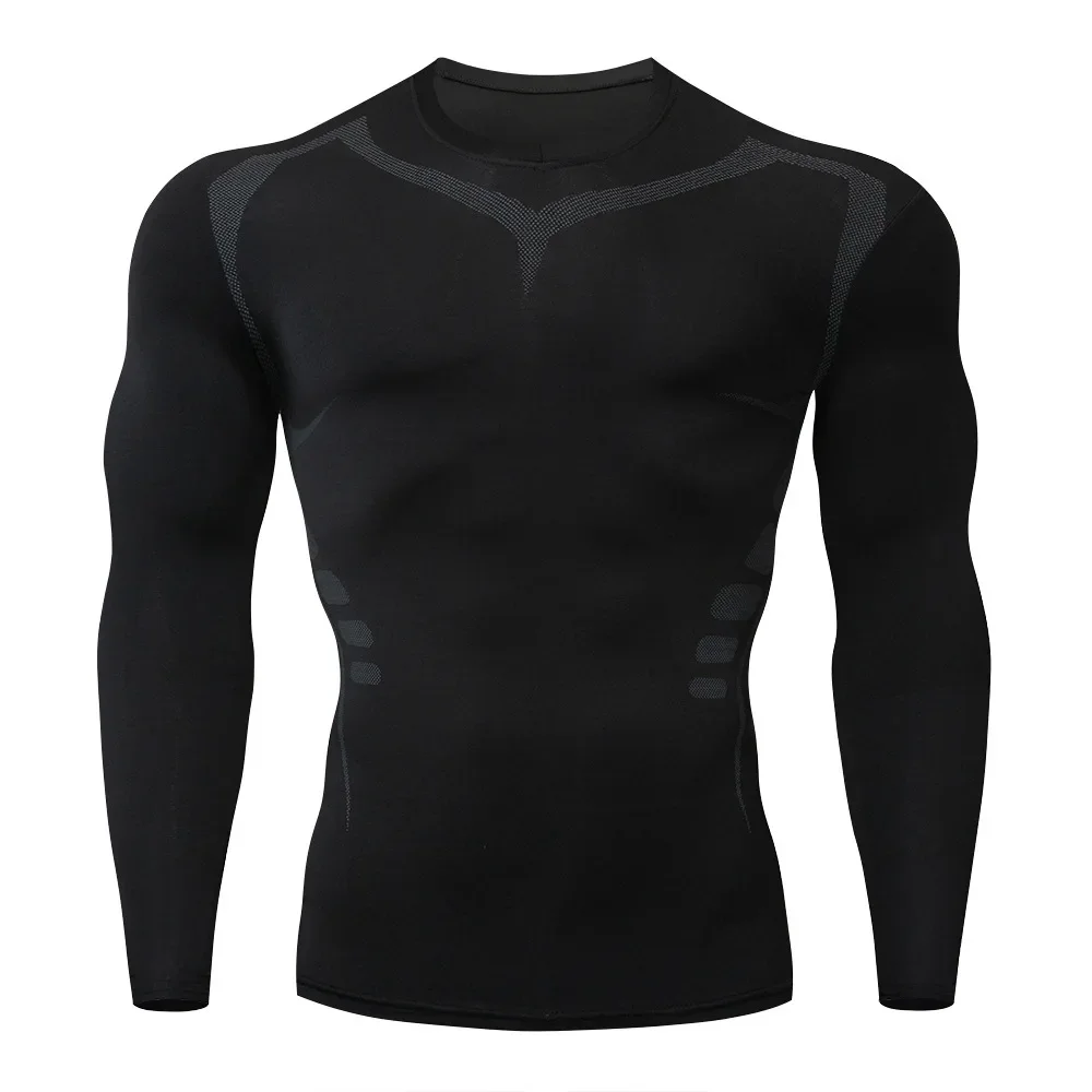 Camiseta deportiva de manga larga para hombre, ropa térmica para correr, culturismo muscular, gimnasio, medias de compresión de secado rápido, invierno