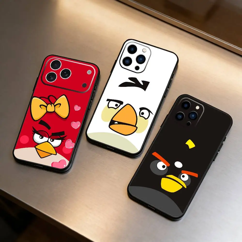 

G-Angry Birds Phone Case For iPhone 17 16 15 14 13 12 Max Plus Silicone Black Cover