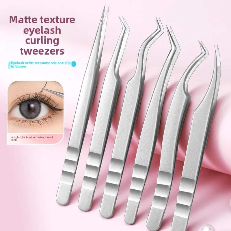 Salon Stainless Steel Lash Tweezers, Anti-slip Eyelash Clips for Easy Blooming Eyelash Grafting Work Tool