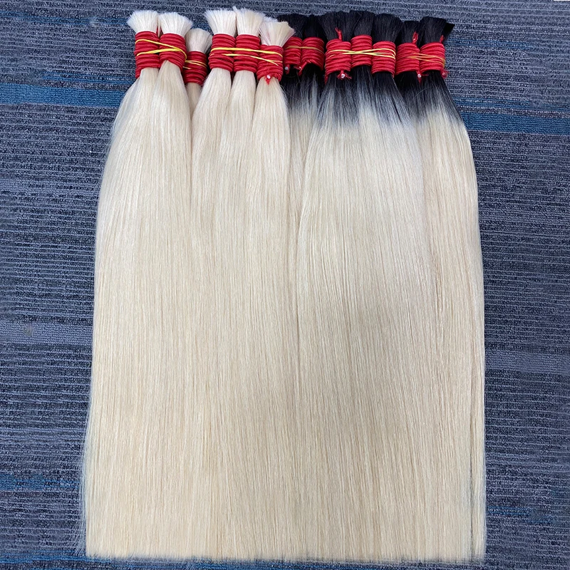 Extensiones De Cabello 100% Human Braiding Hair Bulk Bundles 613 Machine Made Remy Straight Indian Hair Bulk Natural Blonde Hair