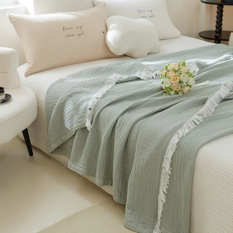 

Colorful Cotton Blankets 4 Layers Of Gauze Sofa Cover Blanket With Tassel AB Side Office Nap Decorative Muslin Blanket Bedspread