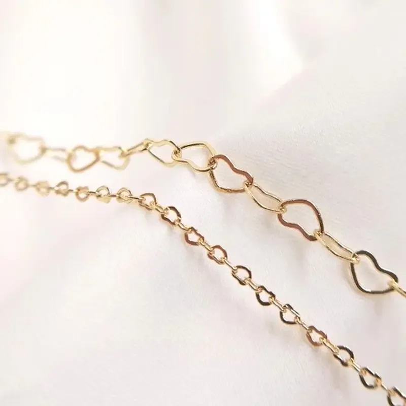 

14K Gold-Color Chain, Peach Heart-shaped Chain, DIY Handmade Necklace, Bracelet, Extension Chain, Jewelry Material B601