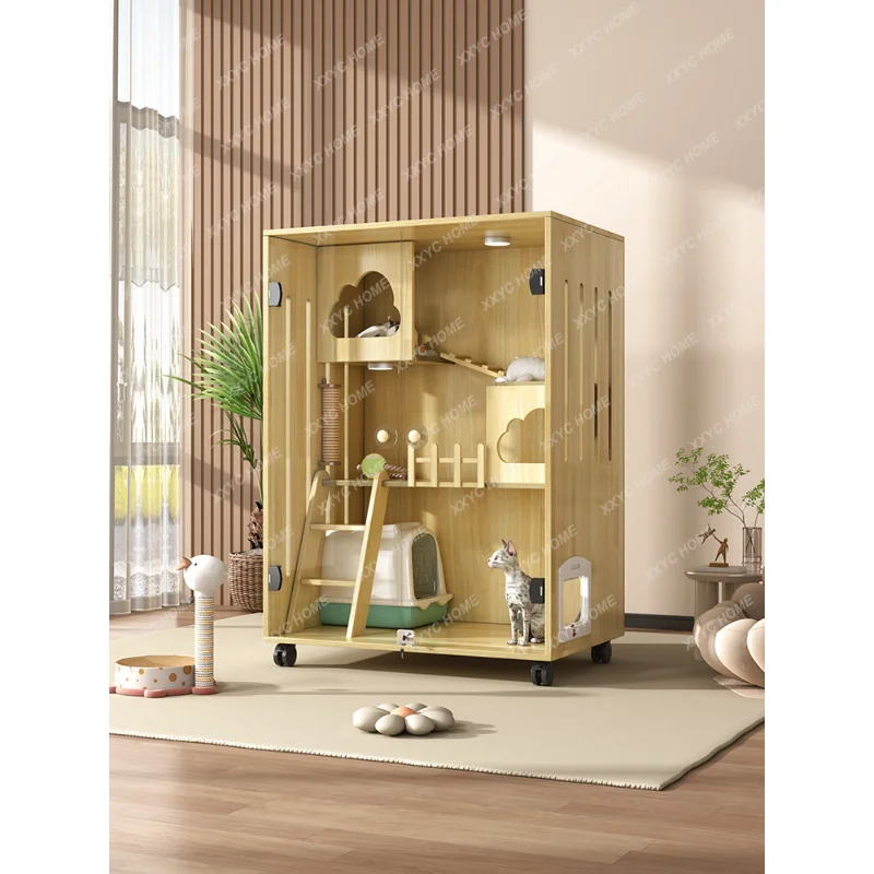 

Cat Villa Cage Household Solid Wood Cat Cabinet Waterproof Cattery Cat House Indoor Large Space Luxury Cat Nest Cat House