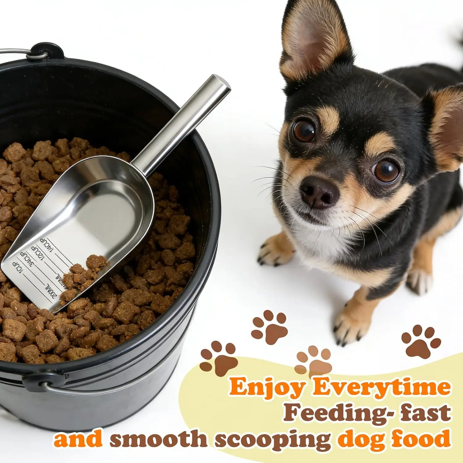 Hundefutter-Schaufel aus Edelstahl mit Langem Griff, Präziser Hundefutter-Messbecher 1, 3/4, 1/2, 1/4 Tasse, Tierfutter-Schaufel für Hunde, Katzen – Detail 5