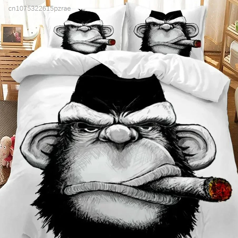 Monkey Duvet Cover Gorilla Head Wild Animal Bedding Set Printed Bed Set With Pillowcase Bed Soft Queen King Size Bedclothes Home