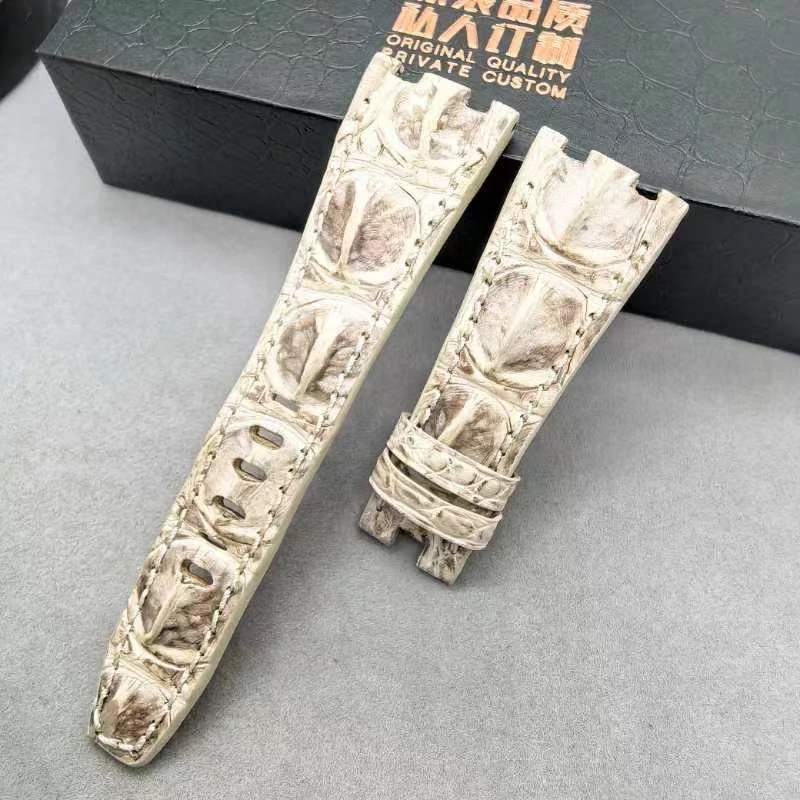 FUYIJIA 히말라야 악어 뼈 피부 시계 밴드, 맞춤형 A-udemarsP-iguet 대체 스트랩, 정품 악어 벨트, 26mm, 28mm, 30mm