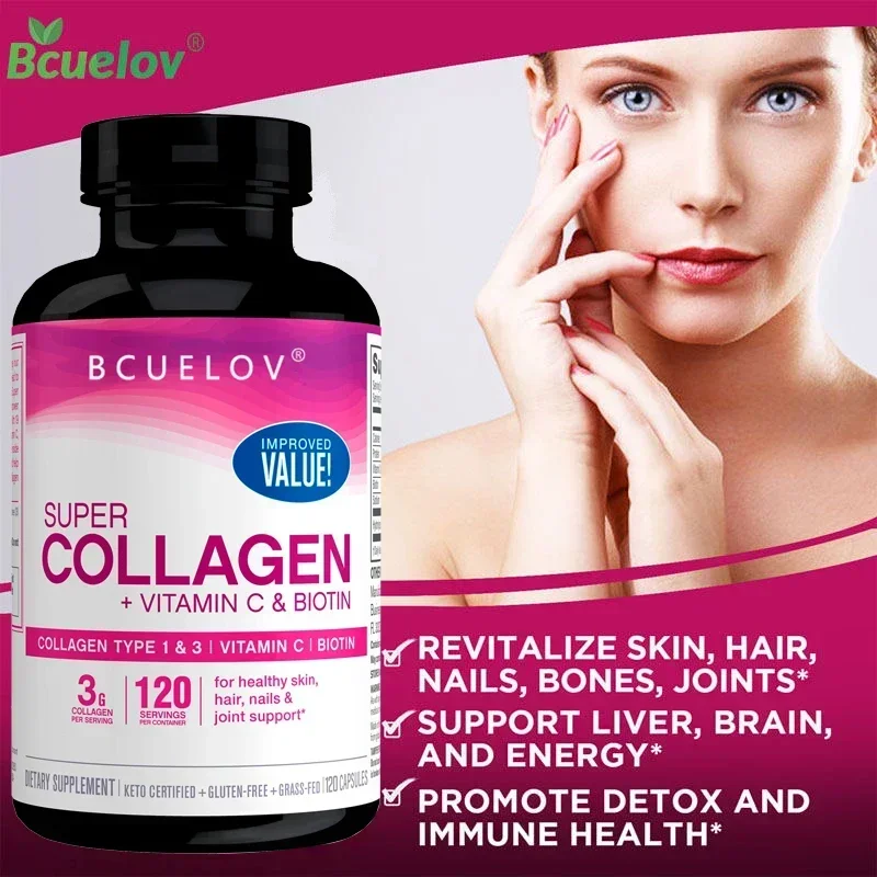 Super Collagen + Vitamin C Biotin Capsules, Hair Skin & Nail Health, Improves Skin, Promotes Hair Growth, Repairs Hair Follicles