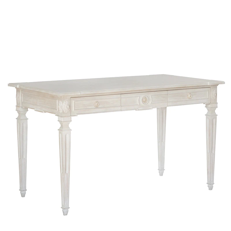 

French American country retro nostalgic white all solid wood long strip desk with drawers bookcase desk combina