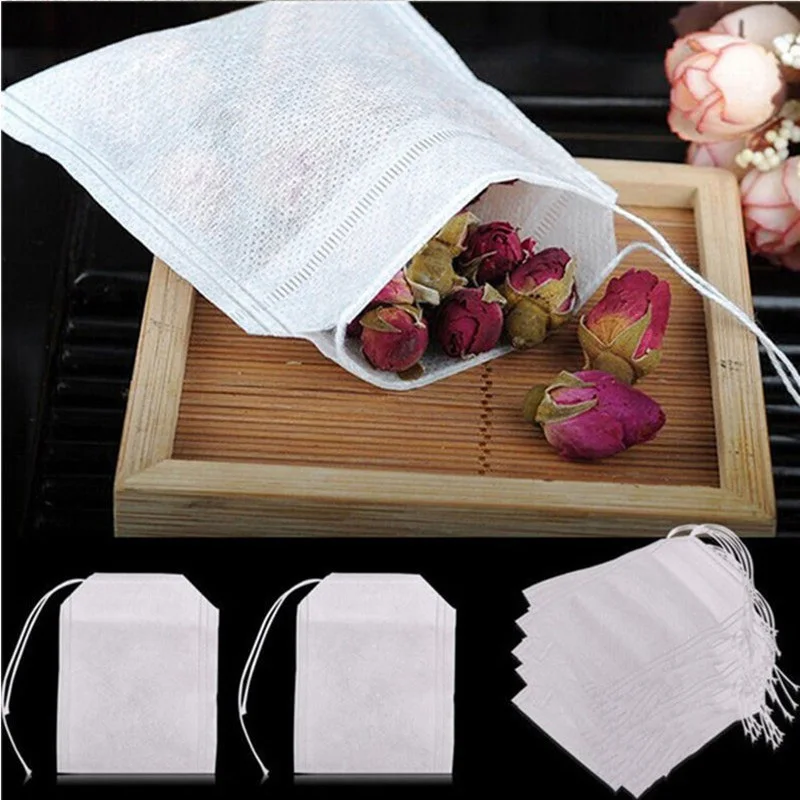 100pcs Empty Tea Bags For Tea Spice Herbal Powder Non-Woven Fabrics 5.5x7cm Reusable Household Bath Soap Herbs Empty Tea Bags