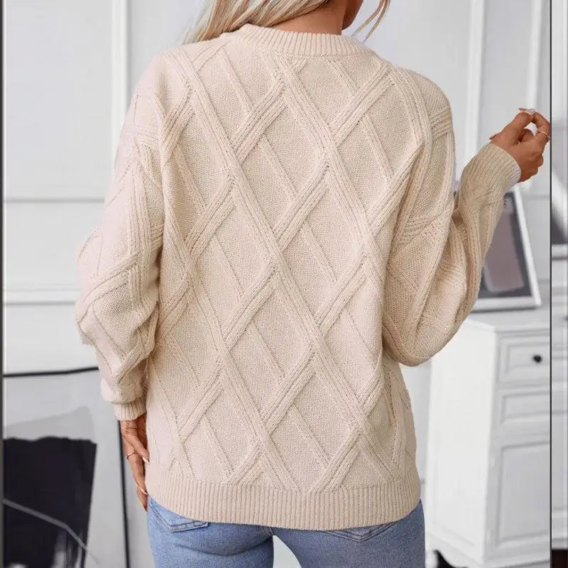 Sweater Rajut Longgar Wanita Musim Gugur Musim Dingin Baru Sle Diamond Twist Long Sve Nyaman Kasual Fashion Top