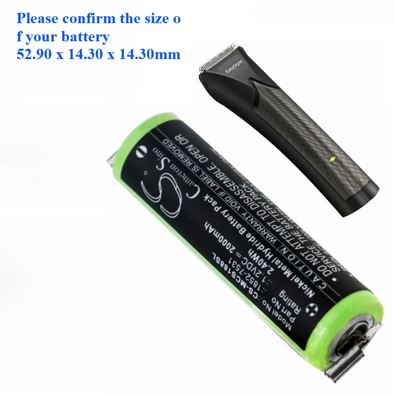 CS Battery 1.2V/2000mAh 1852-7531 for Moser Easy Style 1881,ChroMini 1591,1591B,1591Q,Wella Xpert HS50,Tonde Eco S,ECO XS Profi