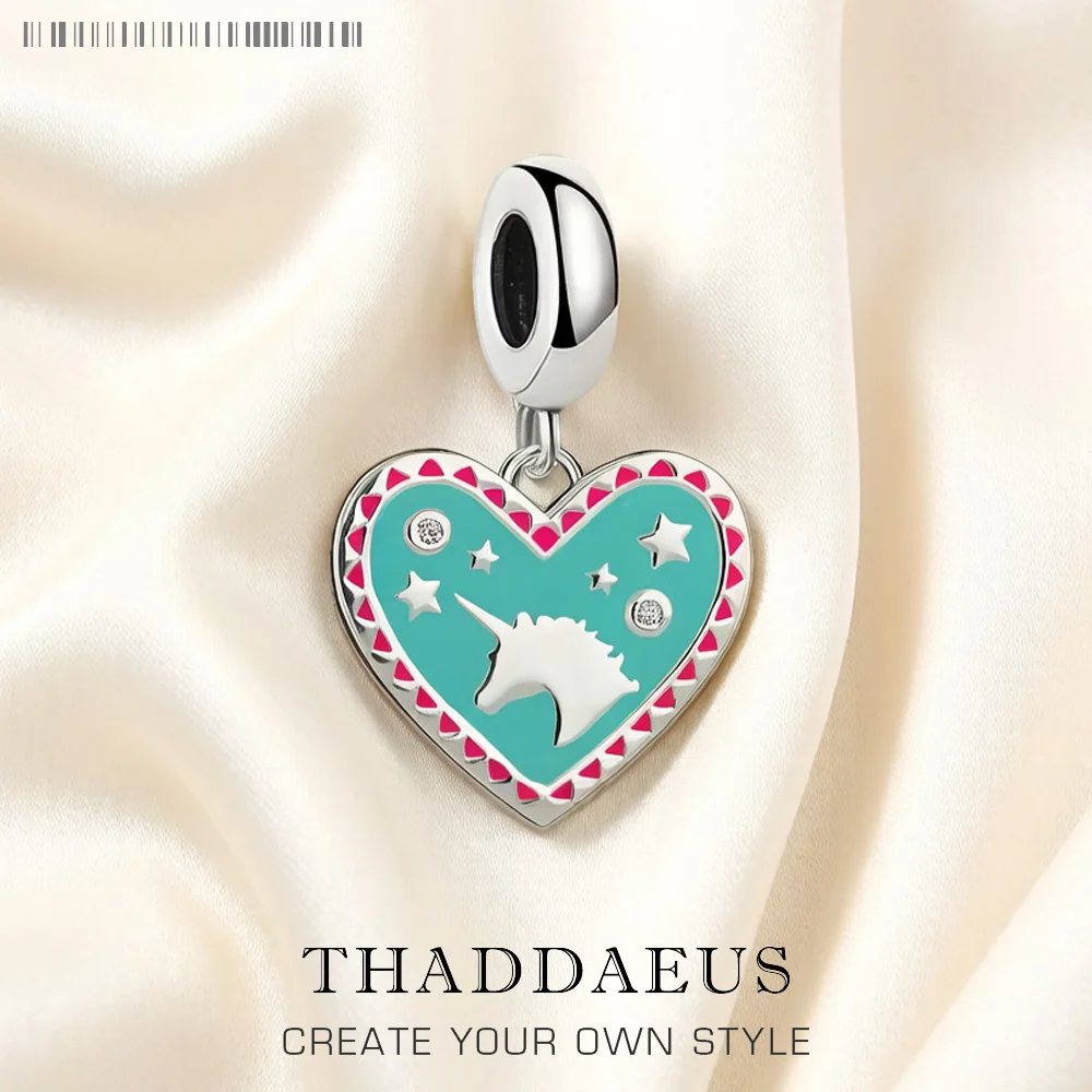 

Heart with Unicorn 925 Sterling Silver Dangle Charms For Women Spring New DIY Accessories Fine Jewelry Cute Gift