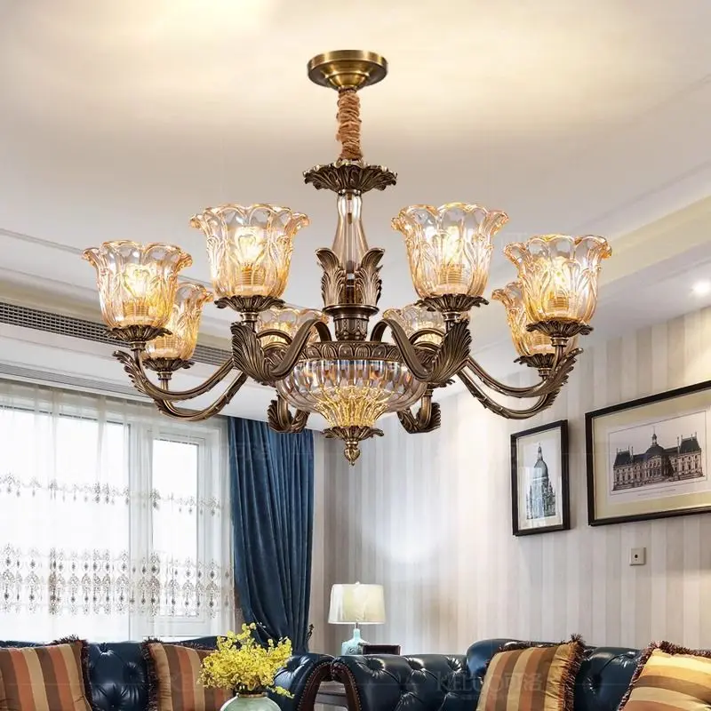 Modern Brass Copper Crystal Chandelier Lingting Luxurious E14 AC Bronze Crystal Lamp Lustre Suspension Lighting