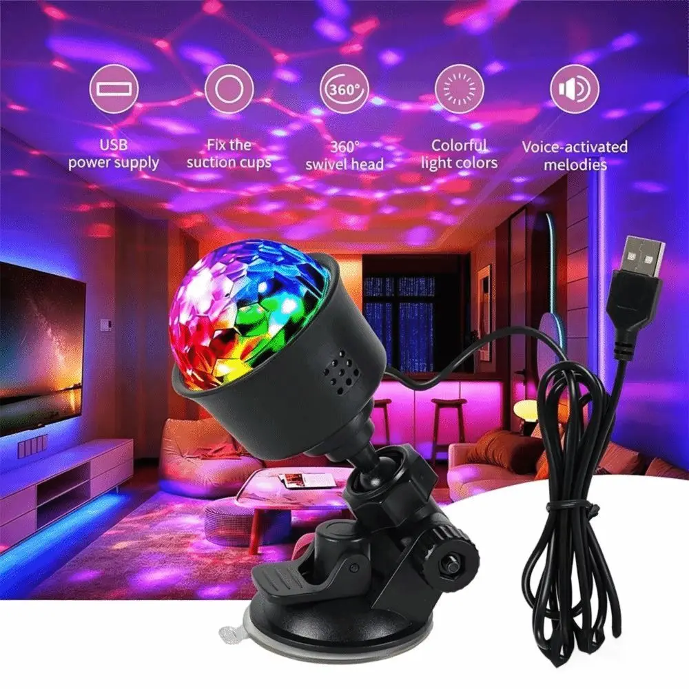 New ABS LED Disco Light Rotating Projection Suction Cup Base Disco Ball Light USB Powered RGB Projection Lamp Home Party
