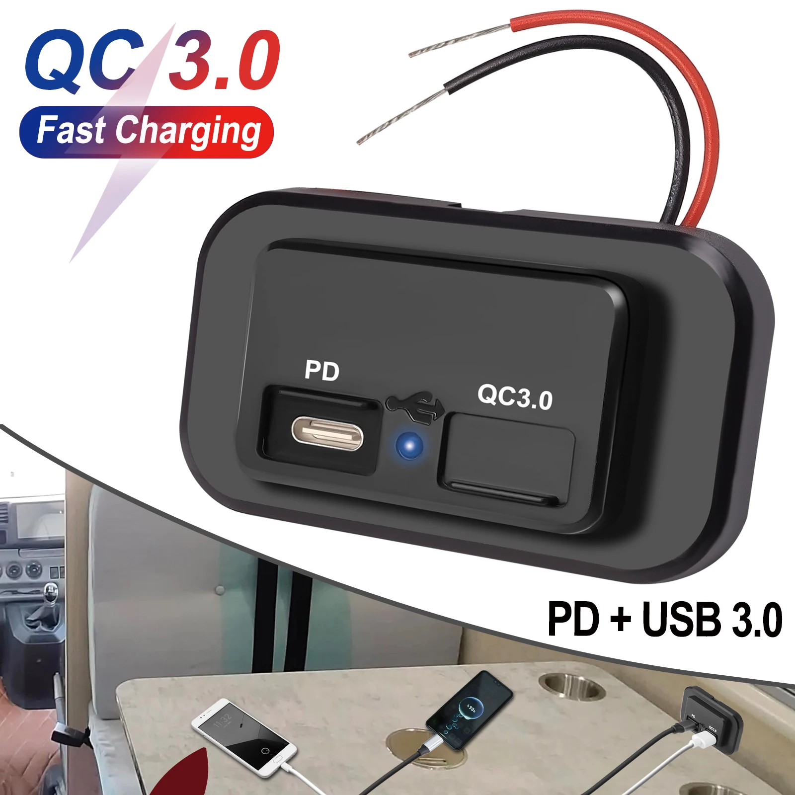 PD USB Car Charger Socket USB Charger Adapter 3.1A 12V/24V Car Usb Splitter Outlet Power Adapter Panel for Camper Truck Boat RV