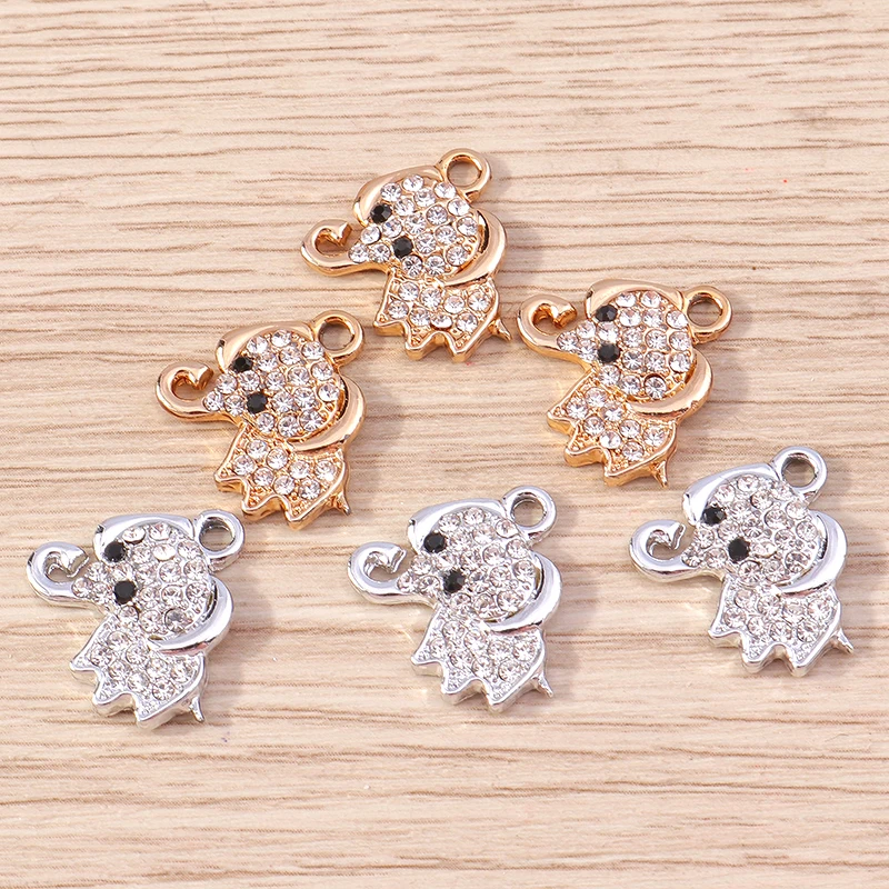 Tusember 10 Uds. De dijes de elefante de cristal de 15x16mm para hacer joyería, pulseras hechas a mano, collar, pendientes, manualidades DIY, colgantes de animales
