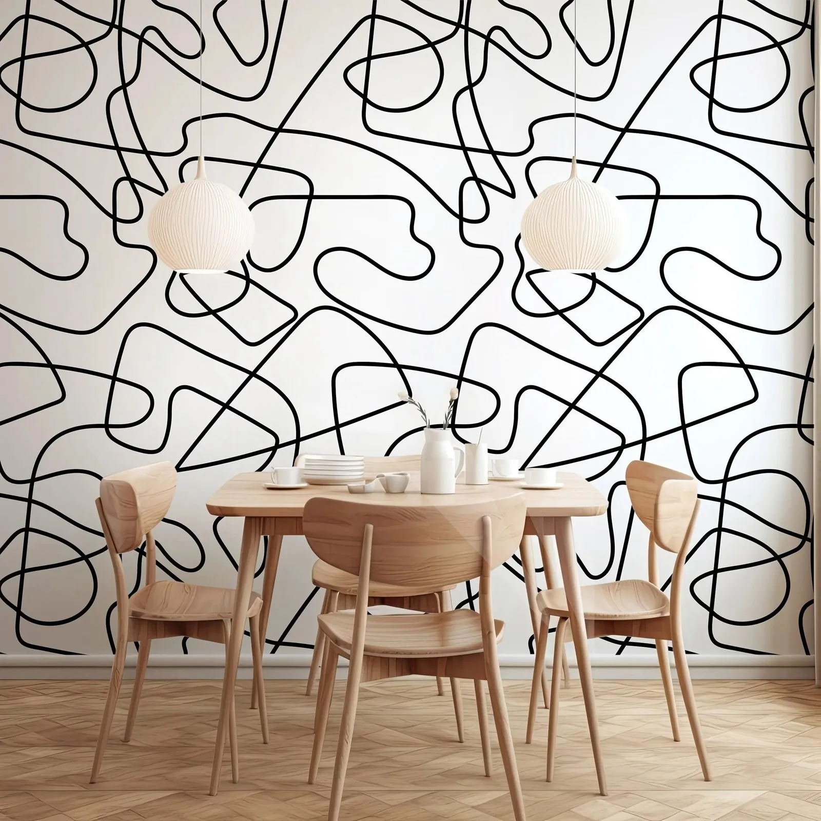 Abstract Line Peel and Stick Removable Wallpaper, Black and White Temporary Wallpaper For Room Decor, Self Adhesive Or Un-paste