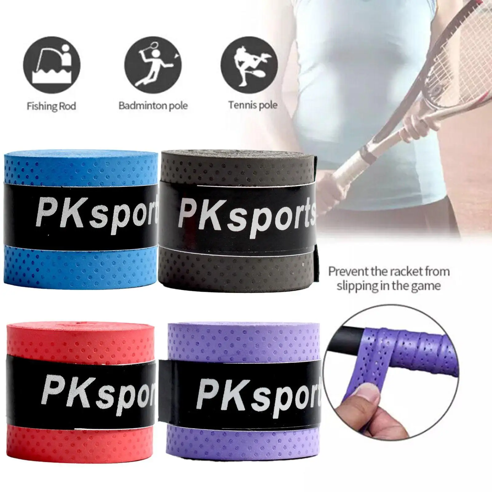 6Pcs Tennis Racket Anti-slip Tape Sport Grip Tape Shock Absorbing Pad Sweatproof Breathable Tape Tennis Badminton Accessories