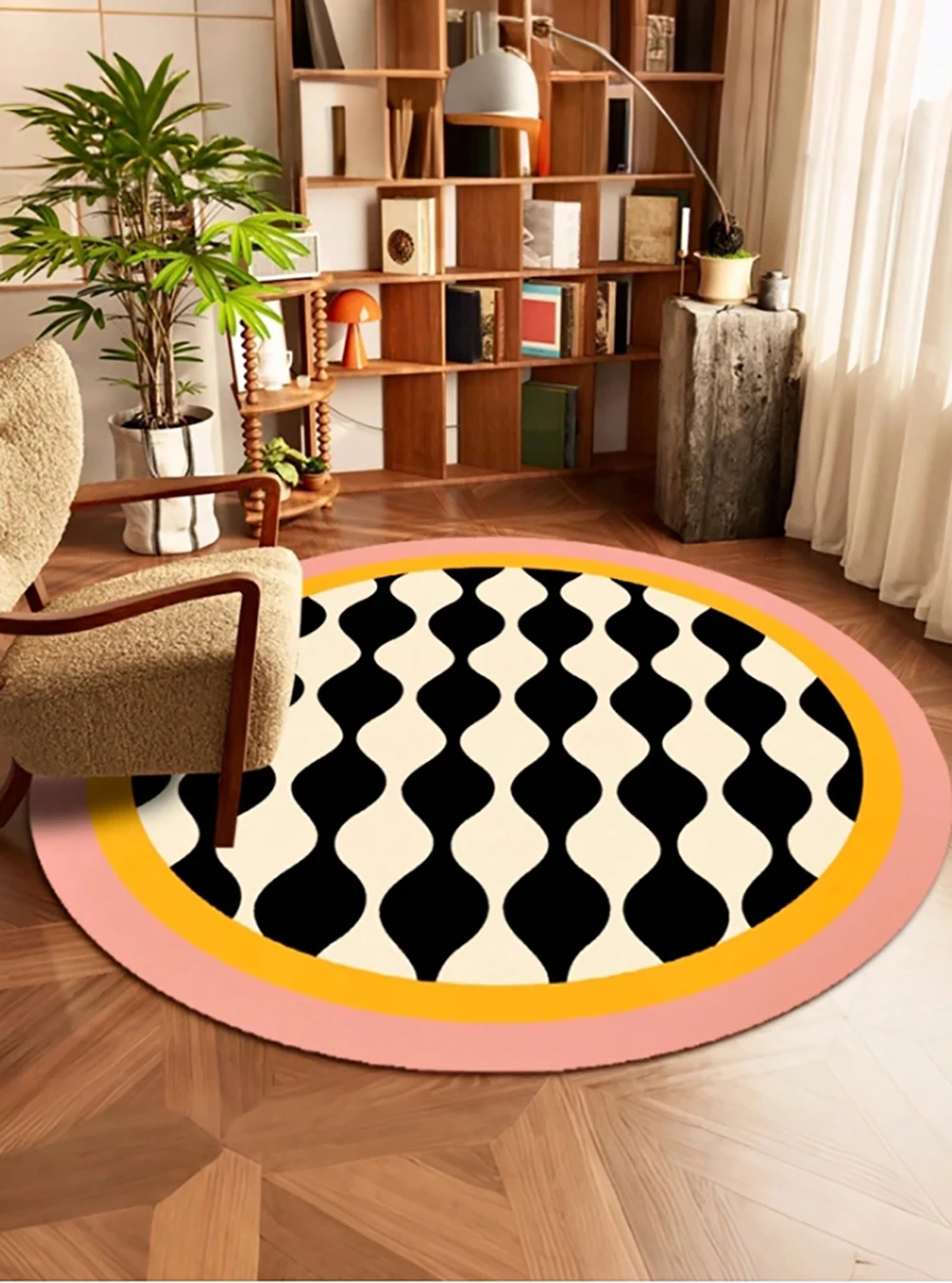 

High-Quality Thick & Soft Round Area Rug For Living Room Washable French Cream Bedroom Bedside Plush Fluffy Luxury Rug