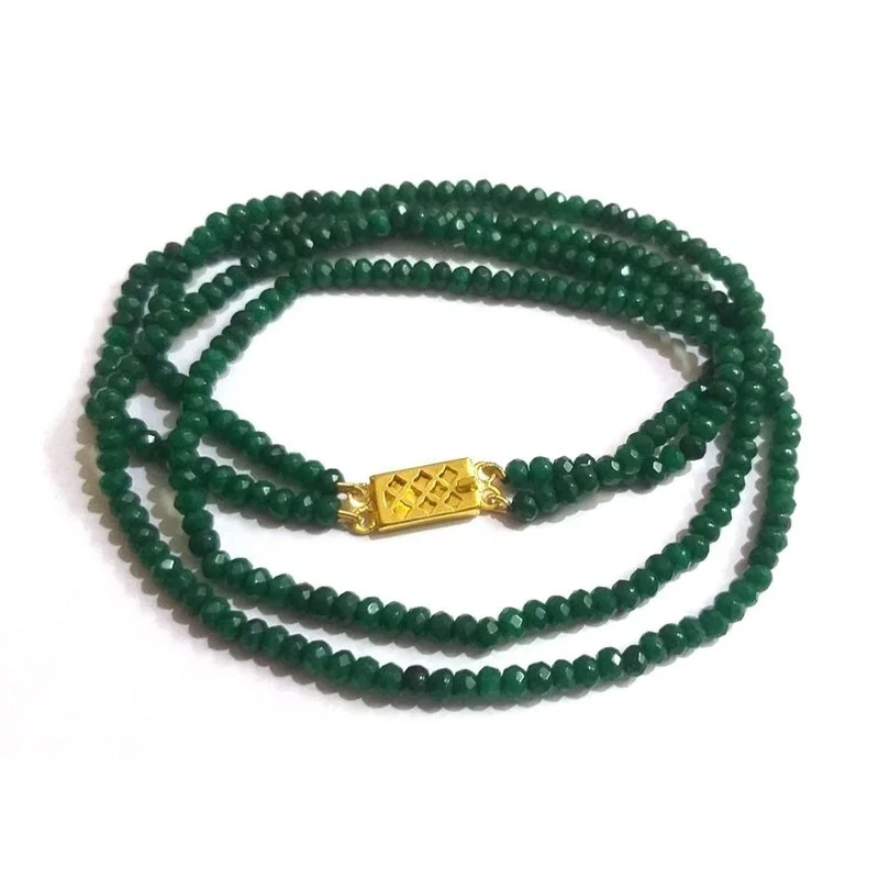 2 Layer Natural Emerald Jade Faceted Rondelle Gemstone Beaded Necklace 18''
