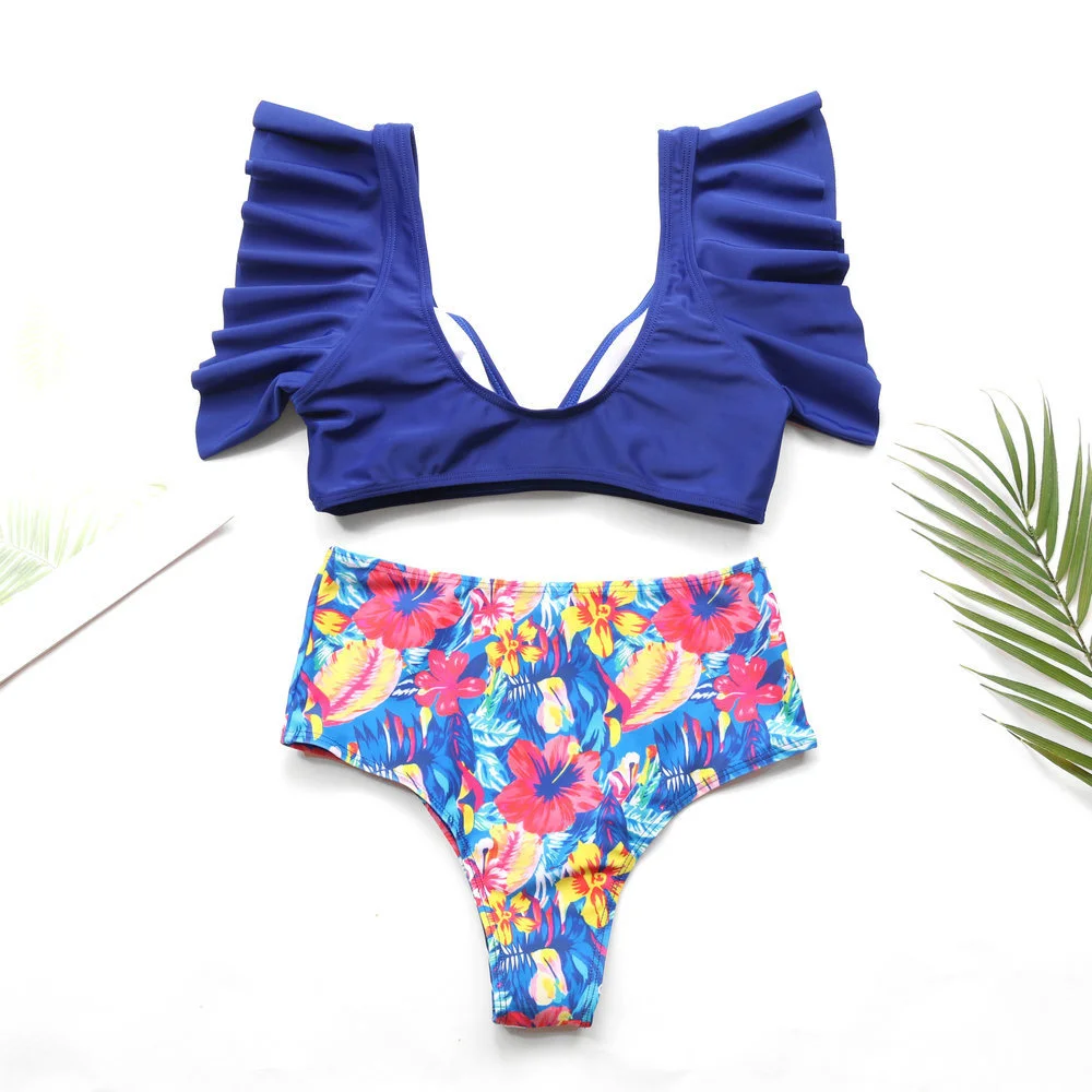 น่ารัก Ruffles Tankini เอวสูงบิกินี่ดอกไม้หรูหราชุดว่ายน้ํา Push Up ชุดว่ายน้ําฤดูร้อนชุดชายหาดชุดว่ายน้ําผู้หญิง Sexys ชุด