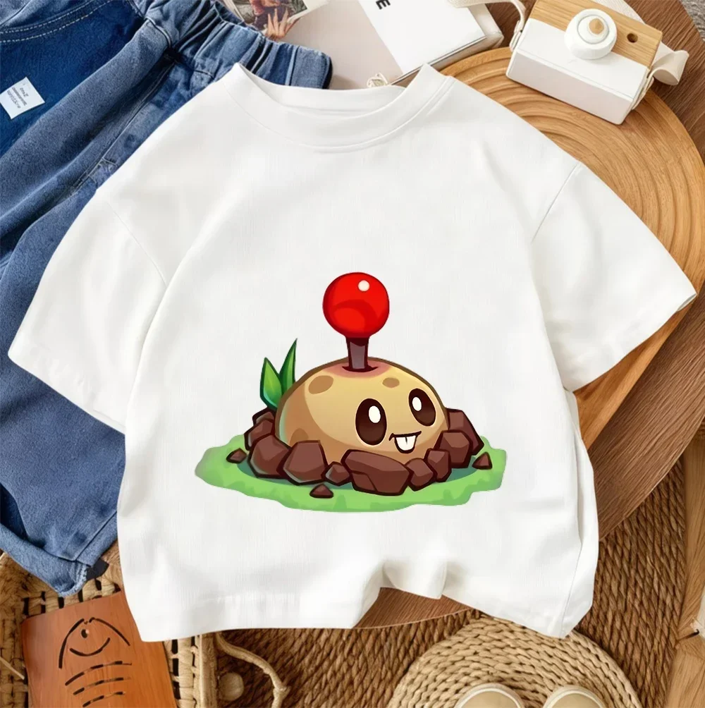 2026 Summer Boys Girls T Shirt Plants Vs Zombies Cute Cartoon Casual Street Fashion Daily Outfit 3-14Y
