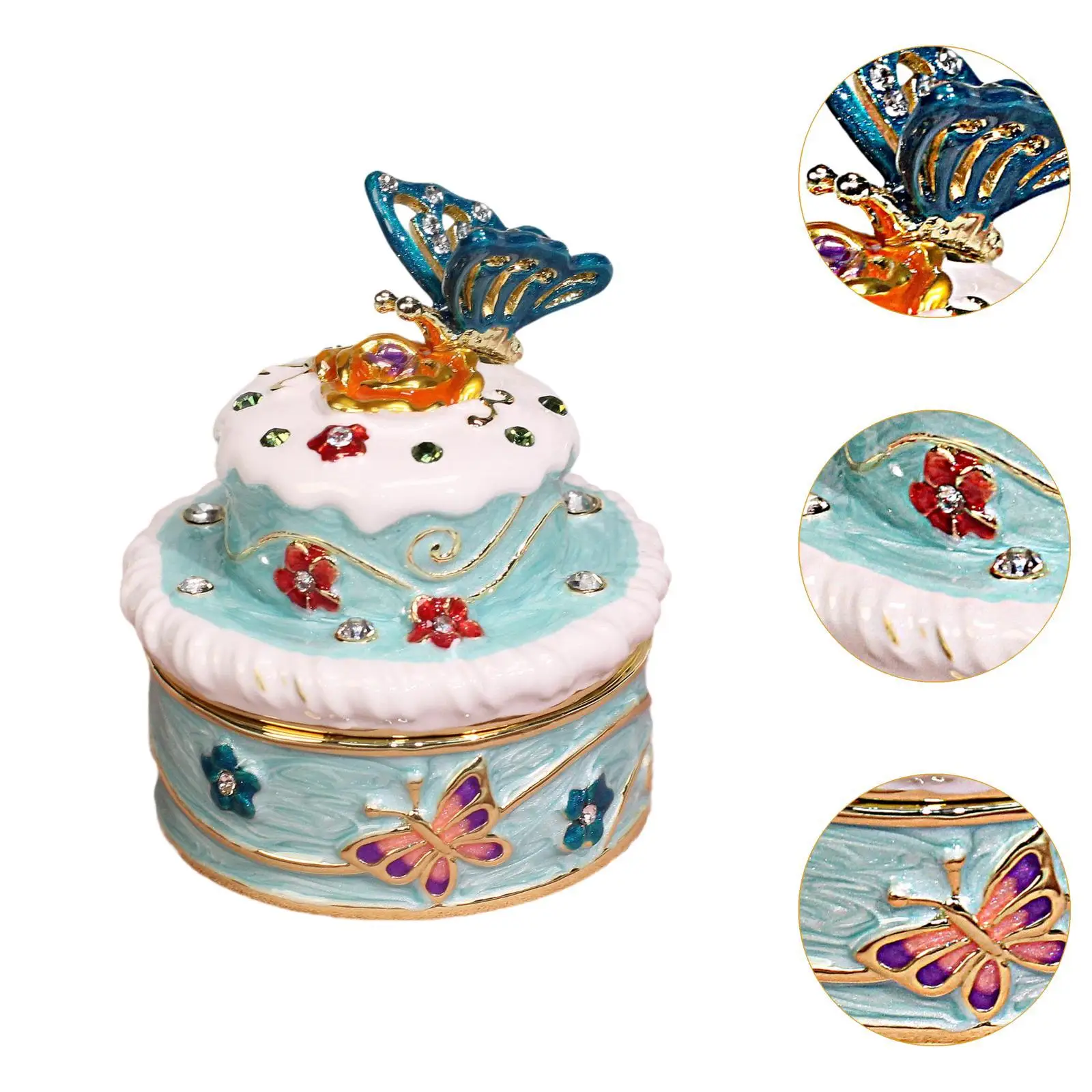 صندوق مجوهرات كعكة النحت ملحق مع غطاء سبيكة زخرفة الديكور المحمولة حقيبة للتخزين المنظم لدبابيس الشعر أمي #5