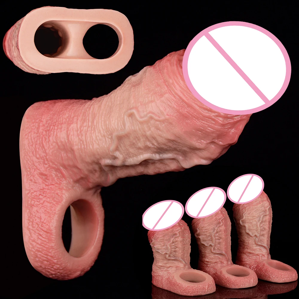 SXXY Silicone Ultra-Soft Penis Sleeve With Cock Ring Inner Textured Male Penis Enlarger Sleeve For Men Dick Enlarge&Massage