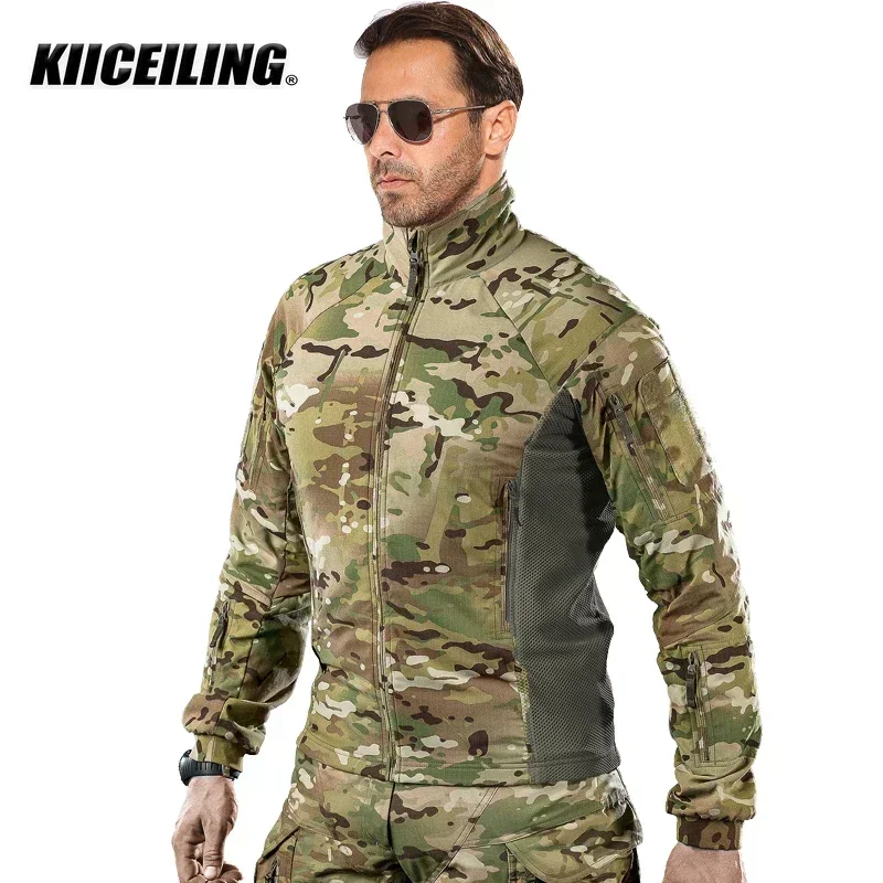 KIICEILING Multicam UF-FZ, Tactical Jackets for Men,Hiking Jackets, Ripstop Outdoor Camping Training Hunter Camouflage Coat