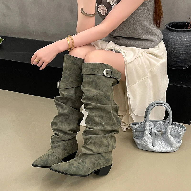 Pointed Toe Pile Long Thigh Boots Women's 2026 Autumn New Large Tube High Knight Boots