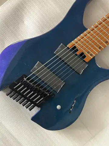Carbonized Maple Chameleon Blue Headless 8 strings Electric Guitar Alder Wood Free Ship