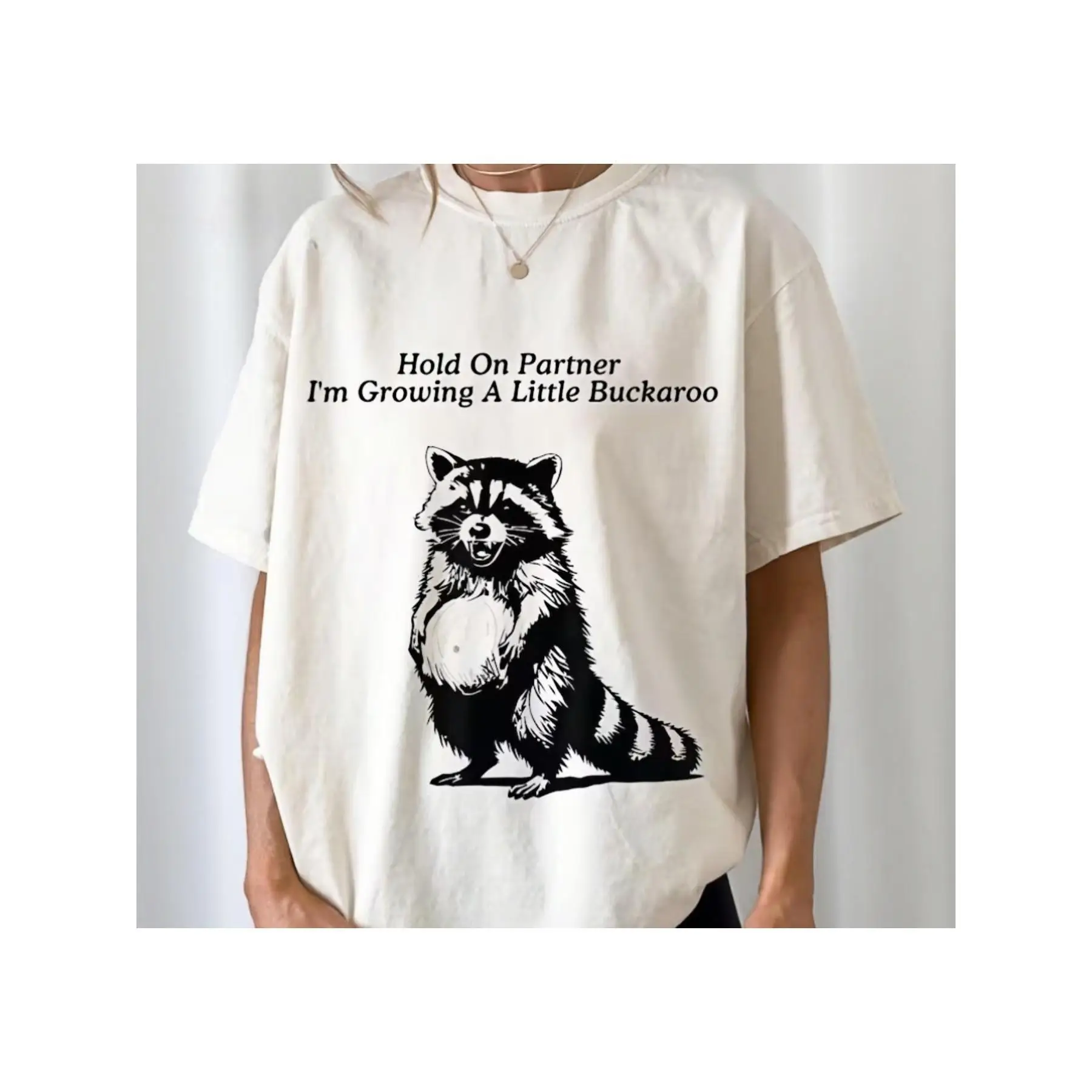 

Funny Pregnant T-shirt, "I'm Growing A Little Buckaroo" Mama Bear Tee, Cute Raccoon Maternity Gift