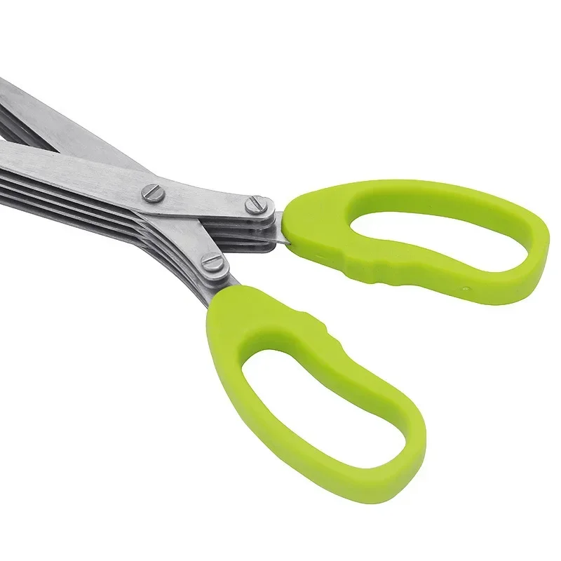 Household Stainless Steel Salad Shears 5-layer Scallion Scissors Green Comfort Handle Kitchen Tool Cooking Accessories for Home