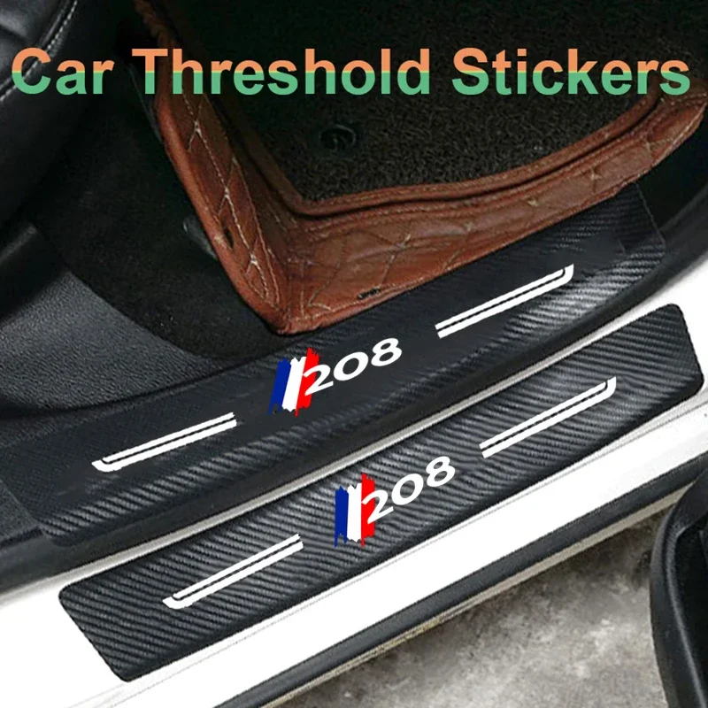 Car Door Threshold Scuff Plate Decals Strip Tape for Peugeot 208 Badge Rear Trunk Bumper Sill Protector Stickers Pedal Guards